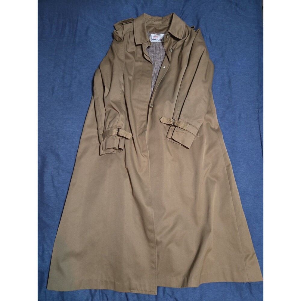 Vtg 70s 80s Herbie Womens Trench Coat Long Duster Khaki Tan Plaid Lined Sz 11 12